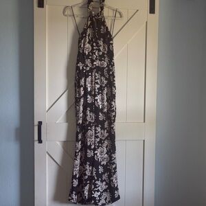 Sienna Sky Black and Cream Floral Halter Maxi Dress